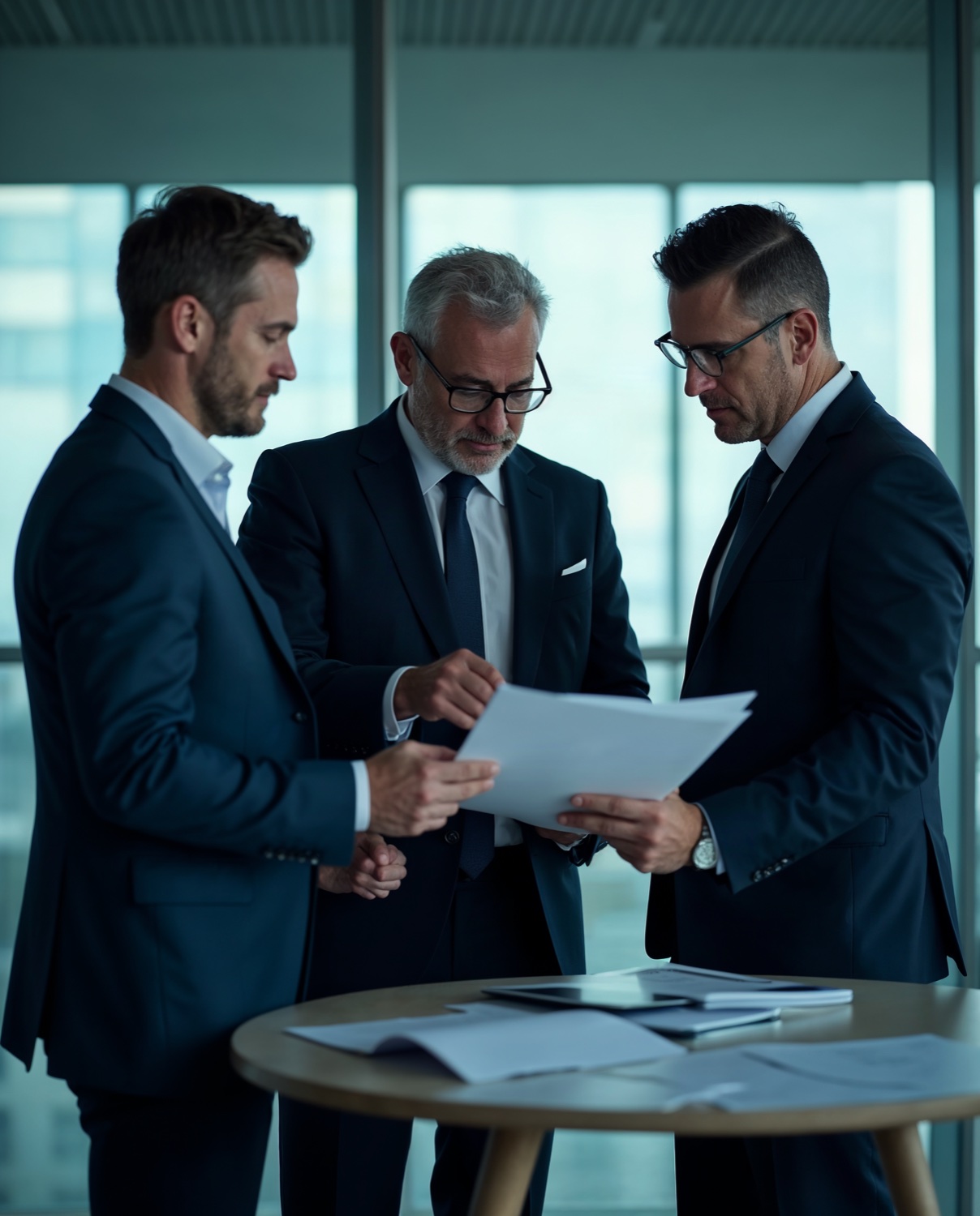 Senior consultants reviewing a bound report together